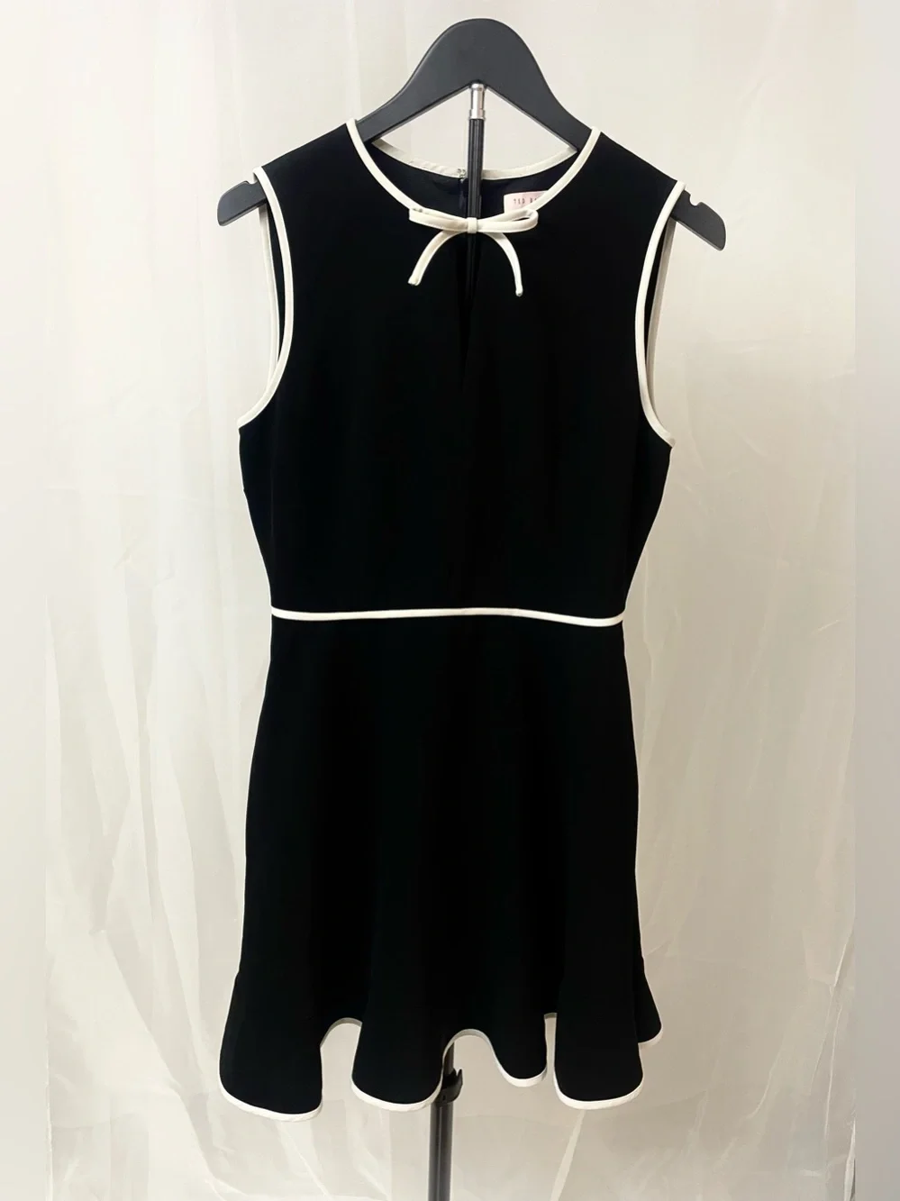 Ted Baker Black A-Line Sleeveless Dress with White Trim and Pockets